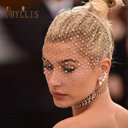 Bridal Birdcage Blusher Veil Crystals Face Veils Fascinator - Frimunt Clothing Co.