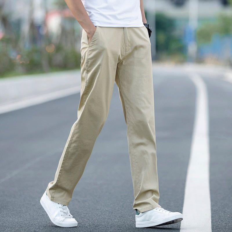 Summer New Men's Thin Cotton Khaki Casual Pants Business Solid Color Stretch Plus Size 40 42 - Frimunt Clothing Co.