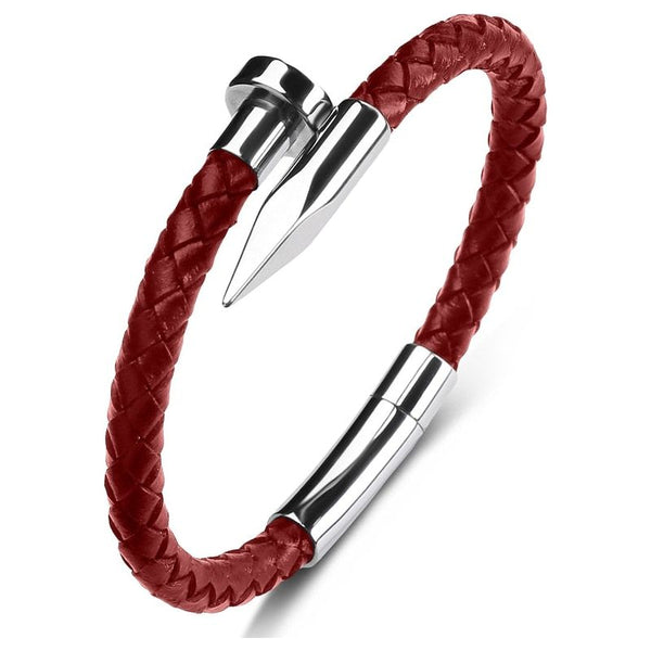 Fashion Braided Genuine Leather Nail Bracelet for Men Modern Jewelry Design Stainless Steel Buckle