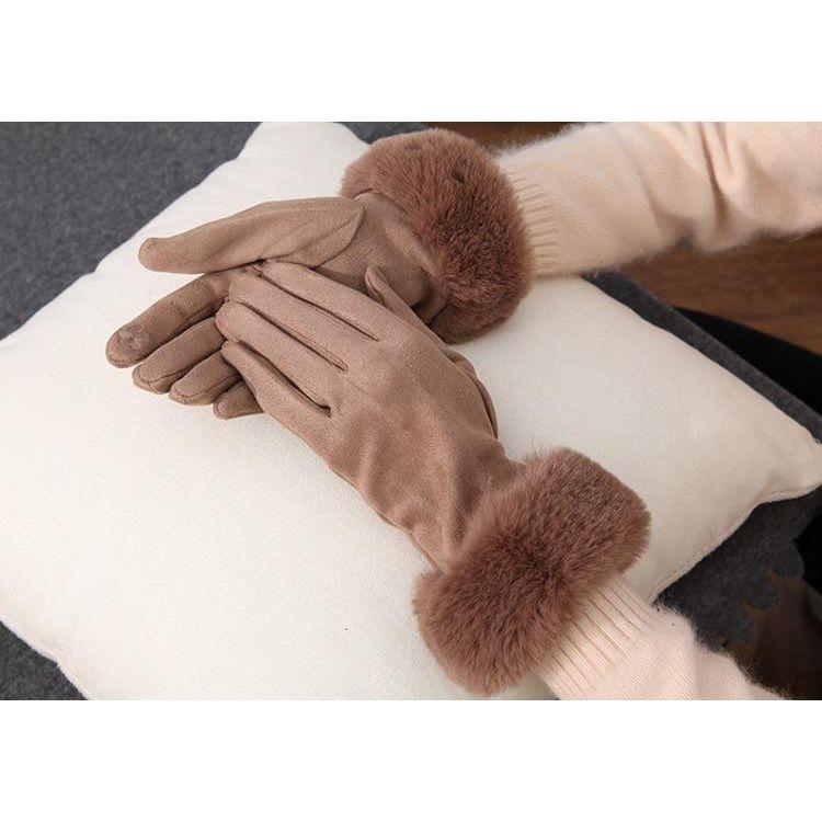 Fashion Women Winter Warm Suede Leather Touch Screen Glove Female Faux Rabit Fur Embroidery Plus velvet thick driving gloves H92 - Frimunt Clothing Co.