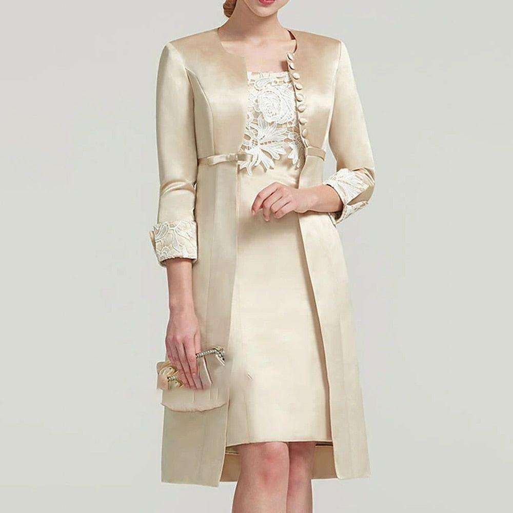 Short Mother Of The Bride/Groom Dress With Jacket Set. 3/4 Sleeves - Frimunt Clothing Co.