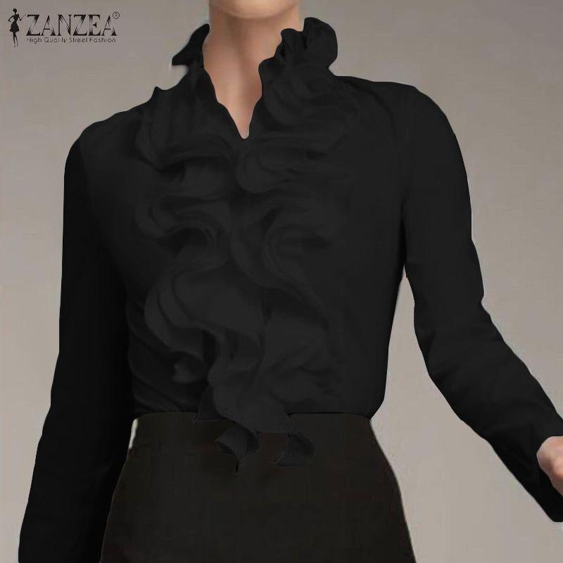 ZANZEA Women's Chic Top Long Sleeves With Ruffles Elegant Flounce - Frimunt Clothing Co.