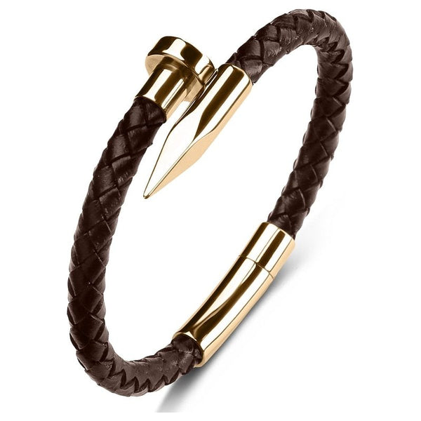 Fashion Braided Genuine Leather Nail Bracelet for Men Modern Jewelry Design Stainless Steel Buckle
