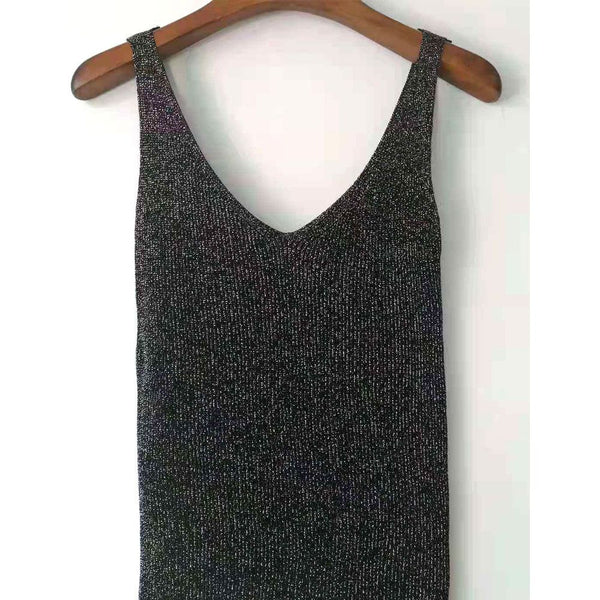 New Summer Knitted Tops Women Crop Tank Tops Gold Thread Strap