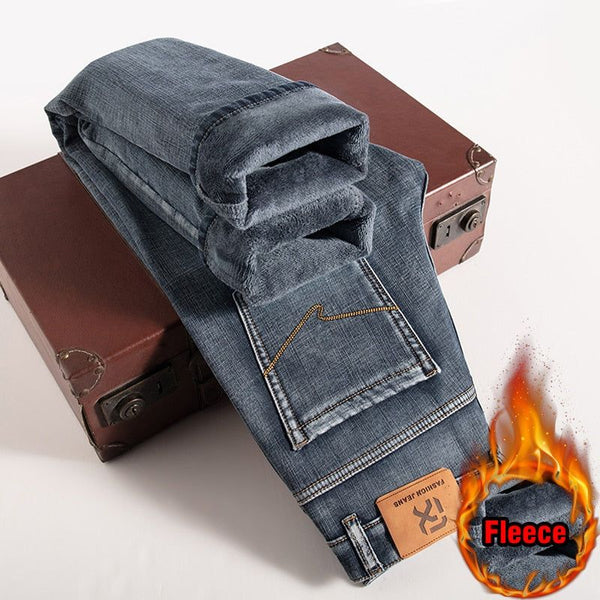 Winter New Men Fleece Lined Warm Jeans Classic Style Regular Fit Stretch - Frimunt Clothing Co.