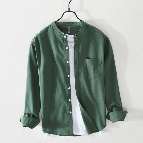 Men's Cotton Long Sleeve Shirt Spring Fall Stand Collar Solid Colors High Quality Clothing Y3170