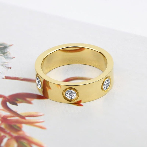 Luxury Circle Crystal Ring Stainless Steel Rose Gold Yellow Gold Silver Love Ring for Women