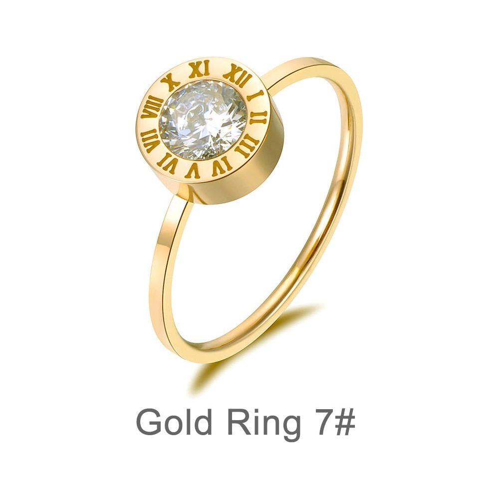 Fashion Austrian Crystal Round Roman Numerals Stainless Steel Ring Rose Gold, Gold, Silver Colors - Frimunt Clothing Co.