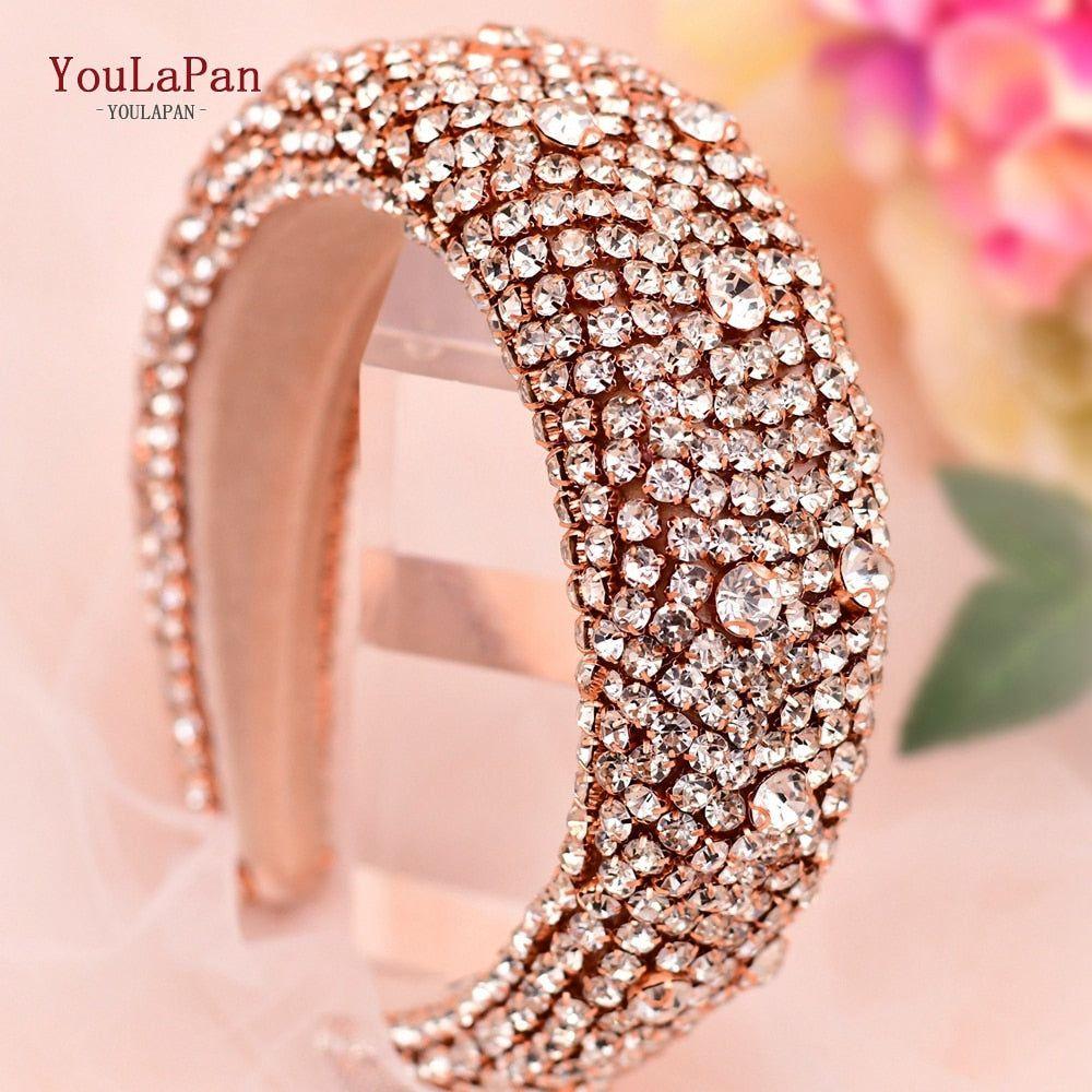 Padded Rhinestone Bridal Full Crystal Tiara Headband - Frimunt Clothing Co.