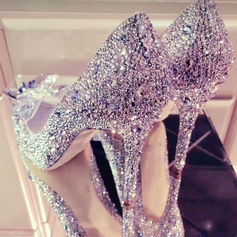 Bridal Crystal Princess Shoes Pointed Toe High Heel White, Silver, Gold, Pink - Frimunt Clothing Co.