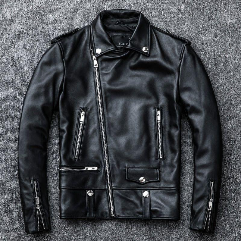Men's Genuine Leather Jacket. Classic Cool Biker Style. Sheepskin. - Frimunt Clothing Co.