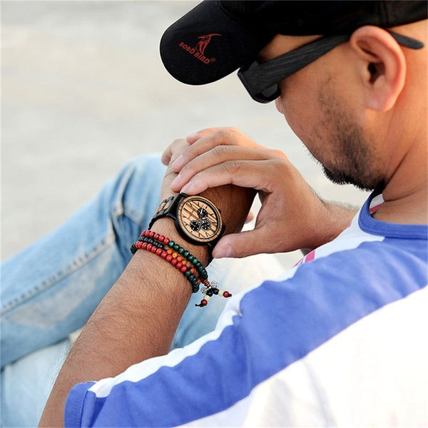 BOBOBIRD Luxury Men's Business Wooden Watch Stopwatch Date Display Chronograph