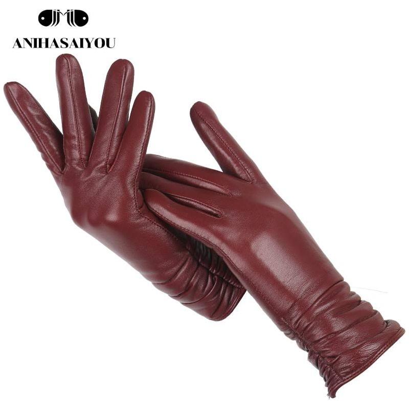 Classic Pleated Women's Genuine Leather Gloves Many Colors Real Sheepskin Leather Winter Gloves-2081 - Frimunt Clothing Co.