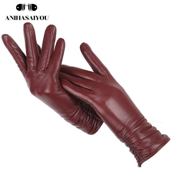 Classic Pleated Women's Genuine Leather Gloves Many Colors Real Sheepskin Leather Winter Gloves-2081 - Frimunt Clothing Co.
