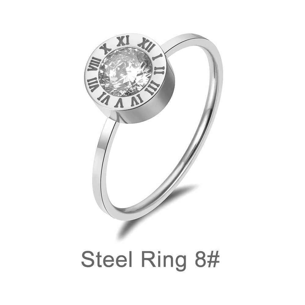 Fashion Austrian Crystal Round Roman Numerals Stainless Steel Ring Rose Gold, Gold, Silver Colors - Frimunt Clothing Co.