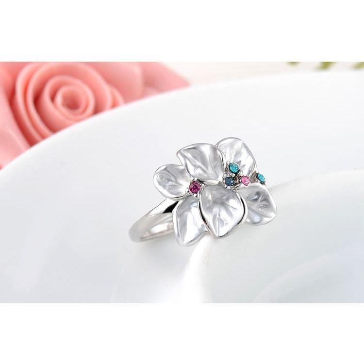 Trendy Colorful Rhinestone Flower Ring White Glaze Jewelry For Women L2010228290 - Frimunt Clothing Co.