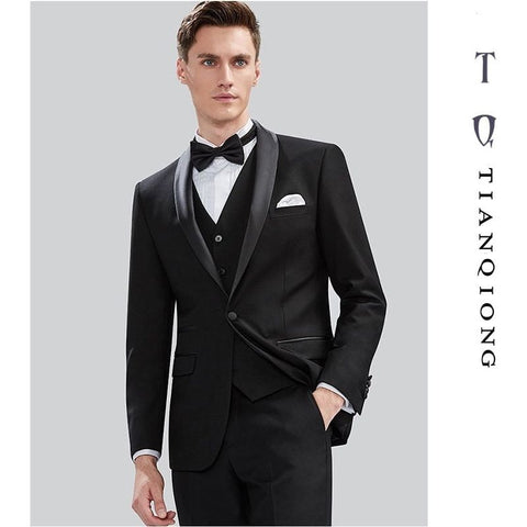 Elegant Men's Suit Shawl Collar 3 Pieces Slim Fit Tuxedo Jacket QT977