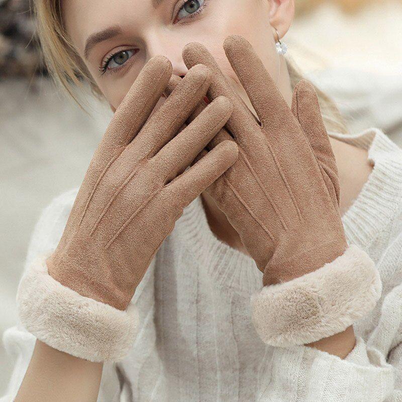 Women Winter Touch Screen Suede Furry Warm Full Finger Gloves - Frimunt Clothing Co.