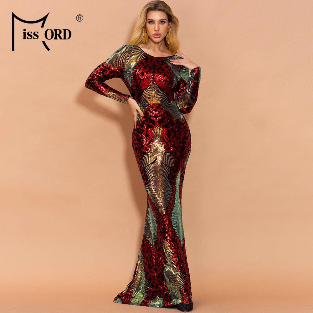 Women Sexy O Neck Backless Sequin Long Wedding Dresses Bodycon Evening Party Dress Gold - Frimunt Clothing Co.
