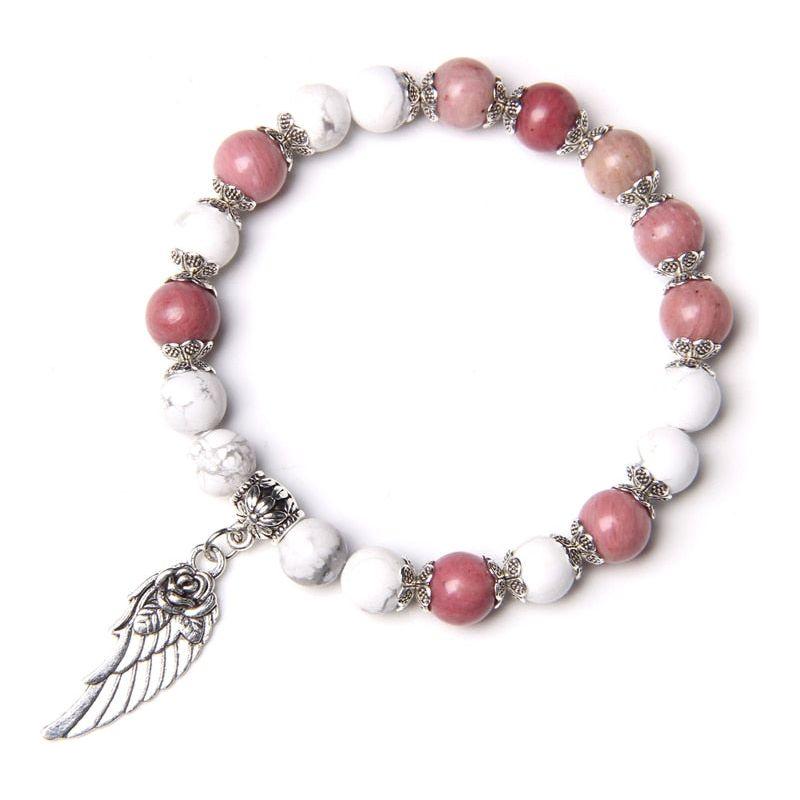 Handmade Silver Color Angel Wing charm Bracelet With Natural Stones Beads - Frimunt Clothing Co.