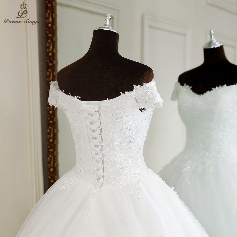 Amelia Sexy Boat Neck Style Short Sleeves Wedding Ball Gown - Frimunt Clothing Co.