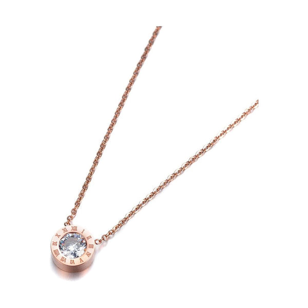 Fashion Austrian Crystal Round Roman Numerals Stainless Steel Necklace. Rose Gold, Gold, Silver Colors - Frimunt Clothing Co.