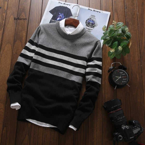 Men's Knit Cotton Pullover Sweater Round Collar Casual Style Plus Sizes 5Xl - Frimunt Clothing Co.