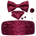 Black Floral Silk Men's Cummerbunds Bow Tie, Brooch, Hanky, Tuxedo Formal Wide Belt and Cufflinks Set. Formal Men's Fashion. - Frimunt Clothing Co.