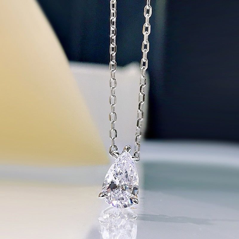 925 Sterling Silver Pear Cut Created Moissanite Gemstone Pendant Necklace - Frimunt Clothing Co.