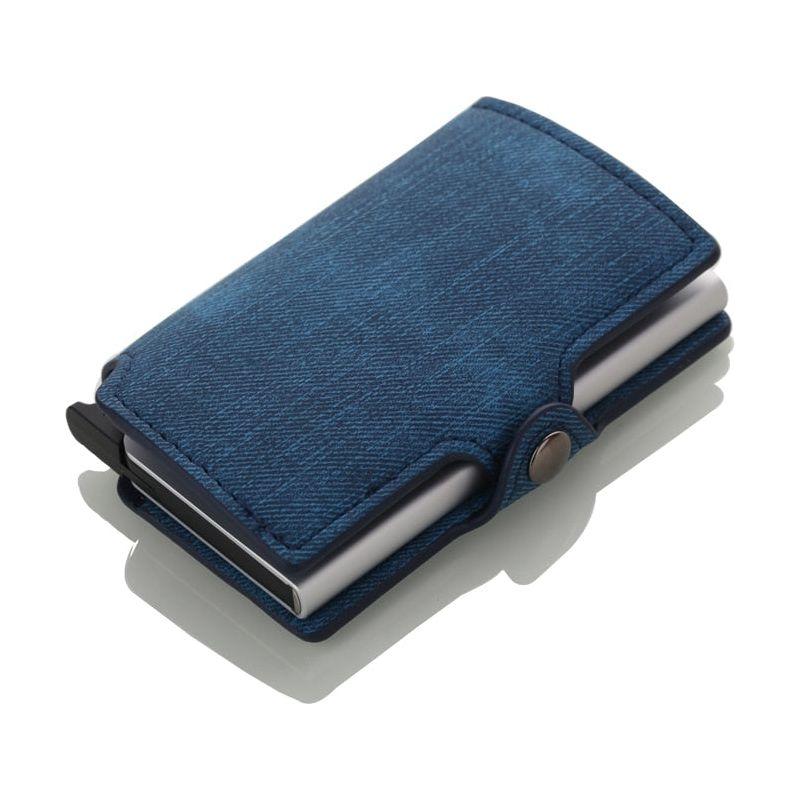RFID Business Credit Card Holder Multifunction Automatic Aluminum Alloy Leather Cards Case Mini Wallet - Frimunt Clothing Co.