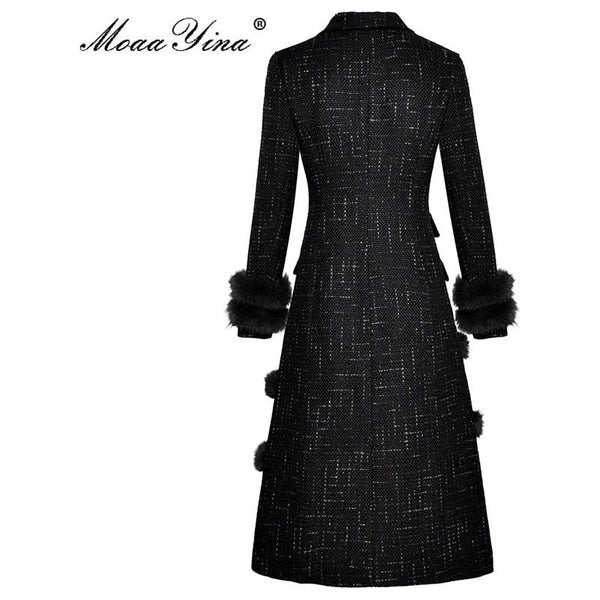 Women's Classic Elegant Black Overcoat Turn-down Collar Double Breasted Autumn Winter