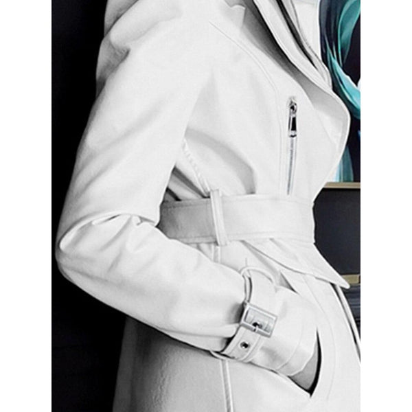 Nerazzurri Spring Runway White Long Leather Trench Coat for Women Long Sleeve Elegant Luxury Fashion