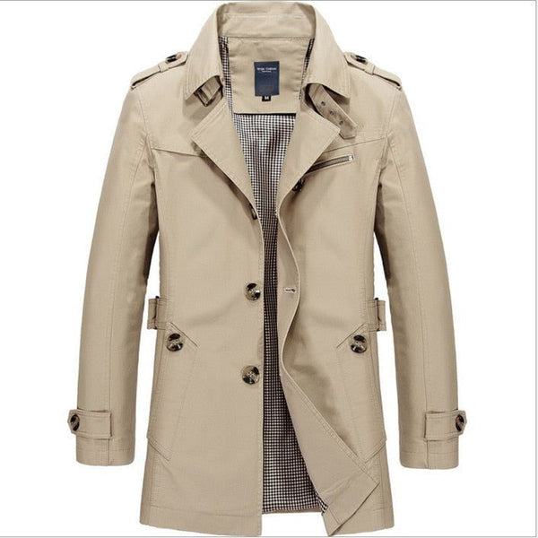 Men's Windbreaker Notch Lapel Single Breasted Jacket Trench Coat
