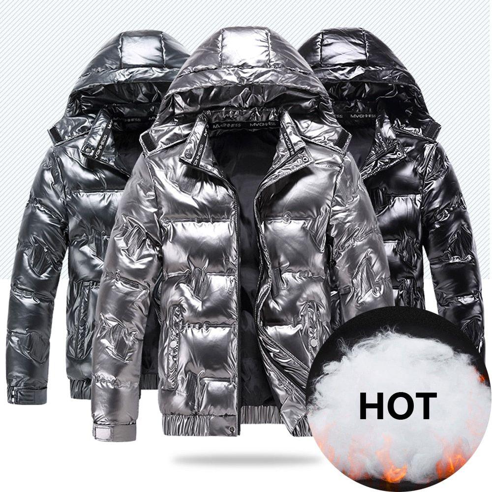 New Warm Winter Men's Shiny Down Puffer Jacket Waterproof Detachable Hood - Frimunt Clothing Co.