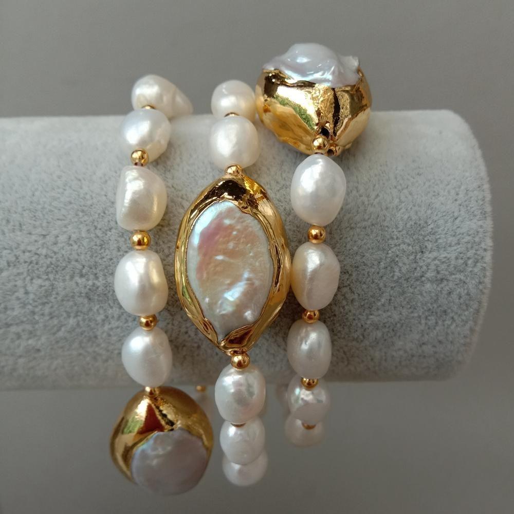 Women's 3 Rows Cultured White Baroque Freshwater White Keshi Pearls Handmade Bracelet Classic Elegant Fashion Jewelry - Frimunt Clothing Co.