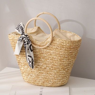 Women's Handbag Summer Beach Tote Bag Handmade Woven Natural Straw Large Capacity - Frimunt Clothing Co.