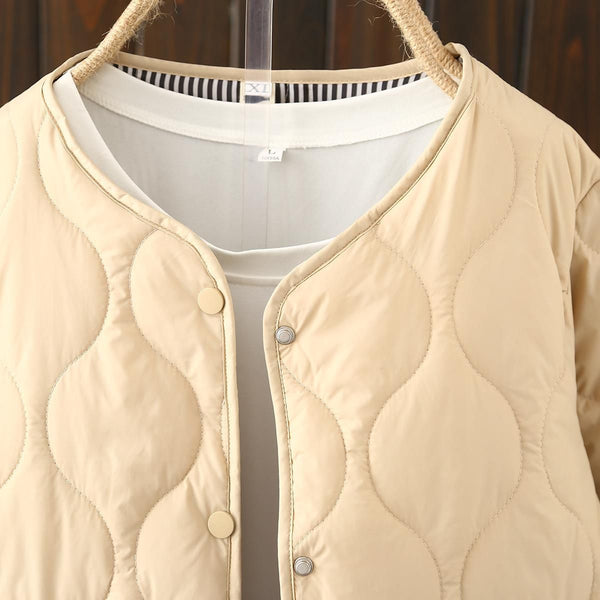 Women's Quilted Jacket Plus Sizes Spring Autumn Long Sleeve Lightweight Padded Khaki/Black - Frimunt Clothing Co.
