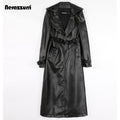 Nerazzurri Spring Runway White Long Leather Trench Coat for Women Long Sleeve Elegant Luxury Fashion - Frimunt Clothing Co.