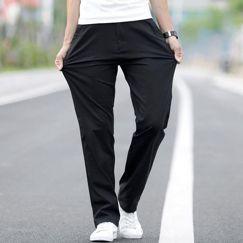 Summer New Men's Thin Cotton Khaki Casual Pants Business Solid Color Stretch Plus Size 40 42 - Frimunt Clothing Co.