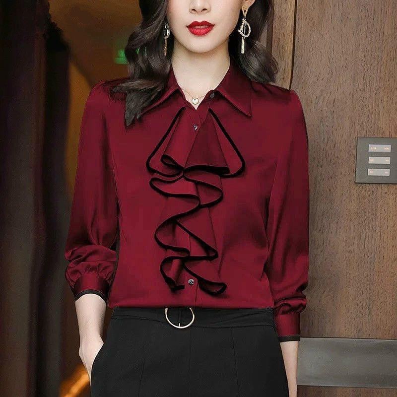 Women's Elegant Ruffle Wave Long Sleeve Spring Autumn Blouse - Frimunt Clothing Co.