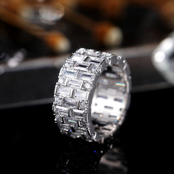 Luxury Silver Plated Women's Rings Geometric CZ Stylish High Quality Statement Jewelry