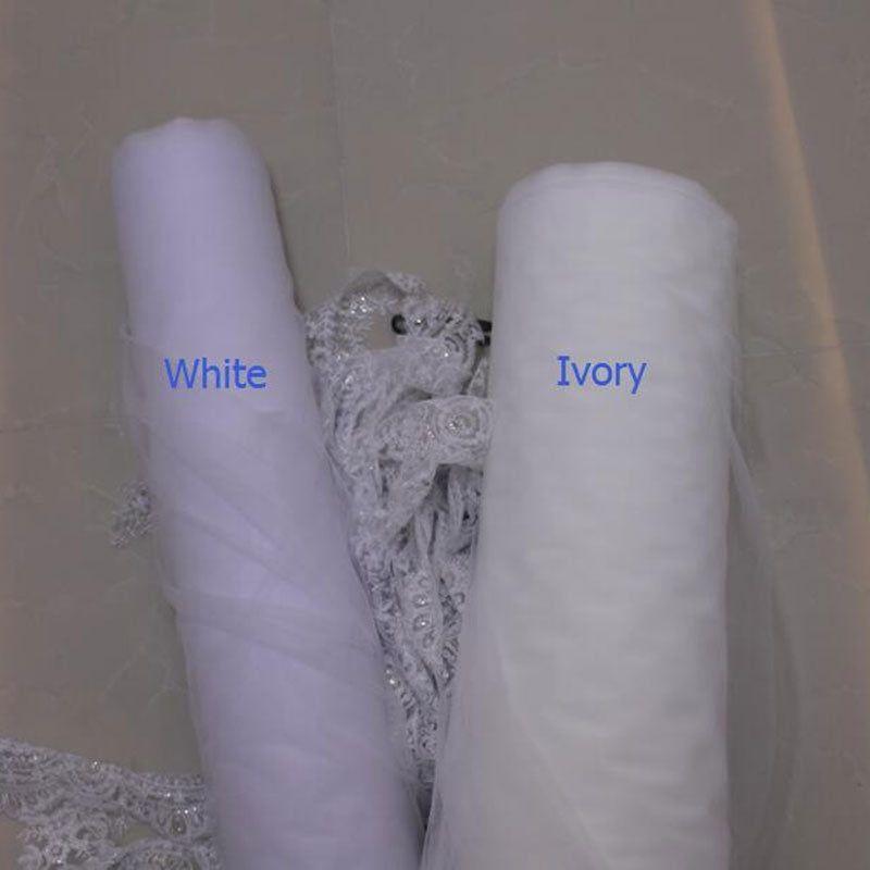 White Ivory Cathedral Crystal Wedding Veil Custom Length 1 Tier With Metal Comb - Frimunt Clothing Co.