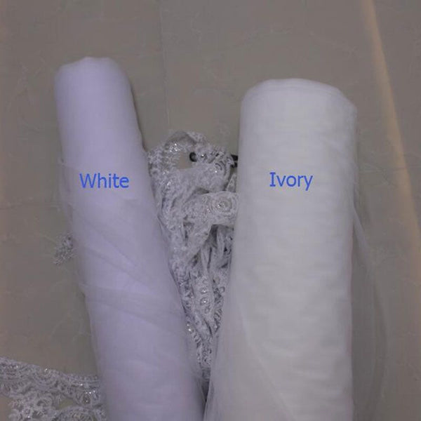 White Ivory Cathedral Crystal Wedding Veil Custom Length 1 Tier With Metal Comb