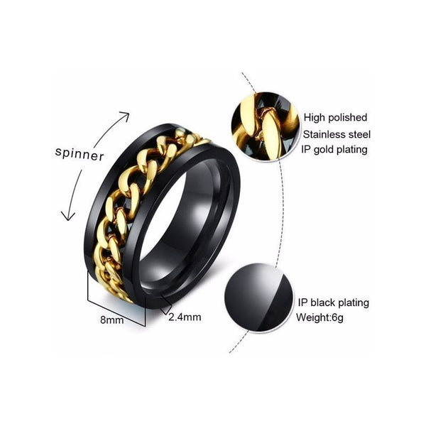 8mm Spinner Ring For Men Stainless Steel Cuba Chain Band