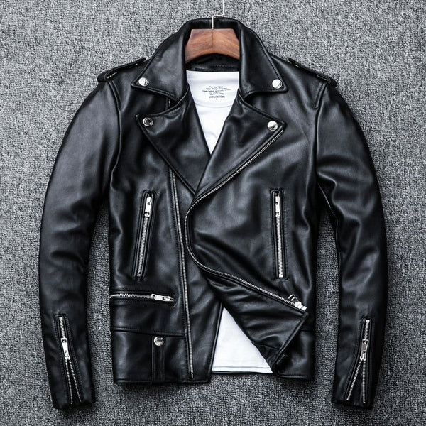 Men's Genuine Leather Jacket. Classic Cool Biker Style. Sheepskin. - Frimunt Clothing Co.