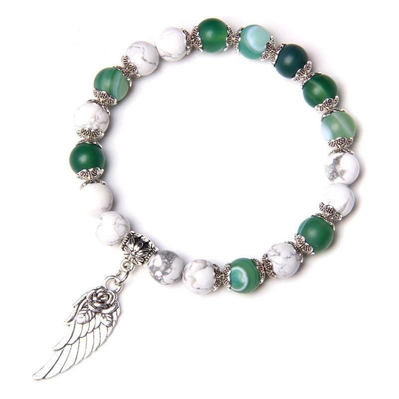 Handmade Silver Color Angel Wing charm Bracelet With Natural Stones Beads - Frimunt Clothing Co.