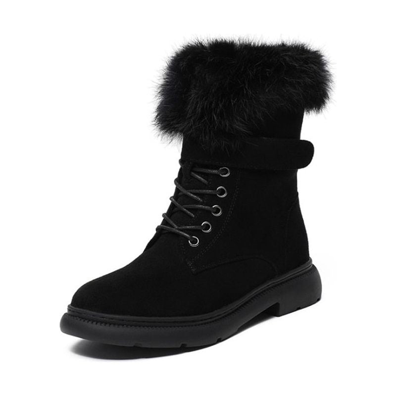 Women's Boots Suede Leather Flat Mid-Calf Boots Winter Plush Fur Warm Boots 34-43 - Frimunt Clothing Co.