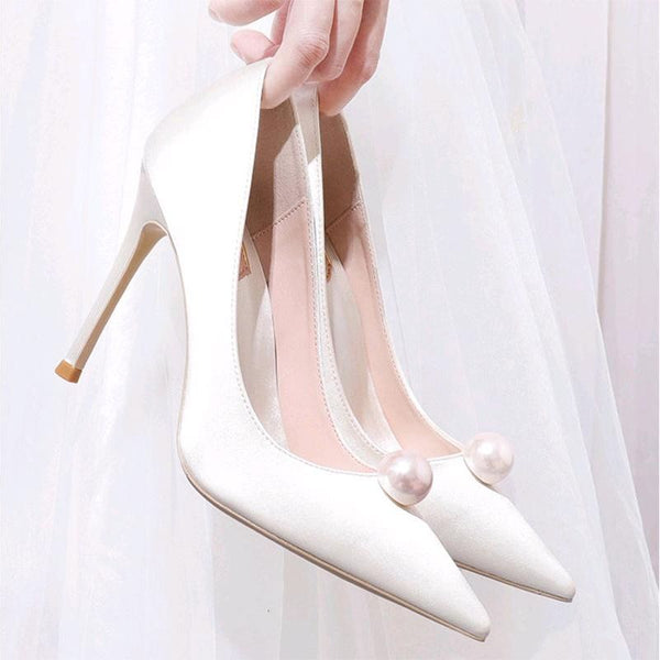 Bridal Pearl Pointed Toe Pumps Stiletto High Heels 8cm Shoes