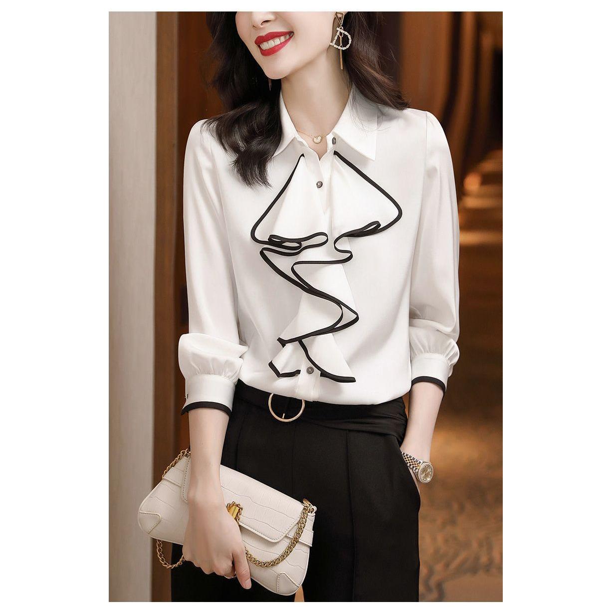 Women's Elegant Ruffle Wave Long Sleeve Spring Autumn Blouse - Frimunt Clothing Co.