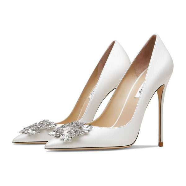 Luxury Pointed Toe Pumps High Heels Bridal Shoes With Rhinestones